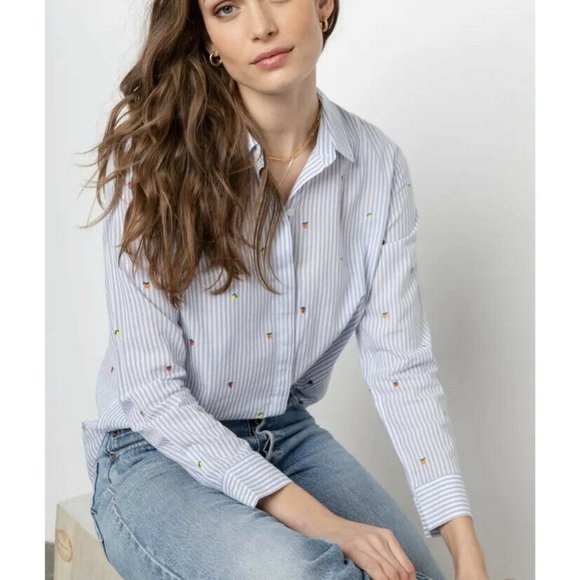 Rails Tops - Rails Womens Blue White Taylor Embroidered Striped Button Up Shirt Size Large